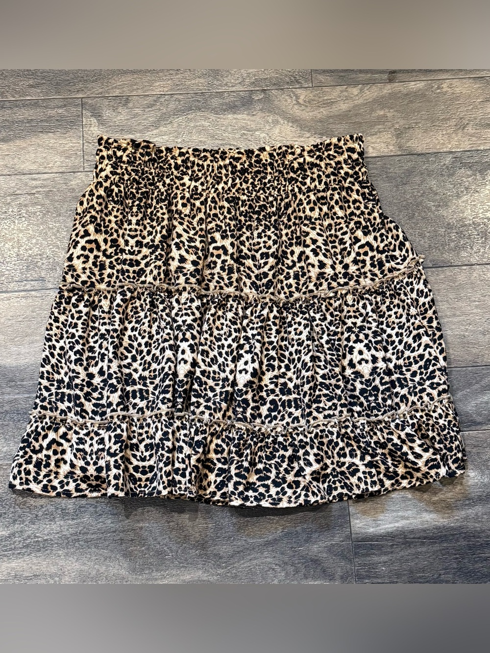 Entro Leopard Print Tiered Mini Skirt -